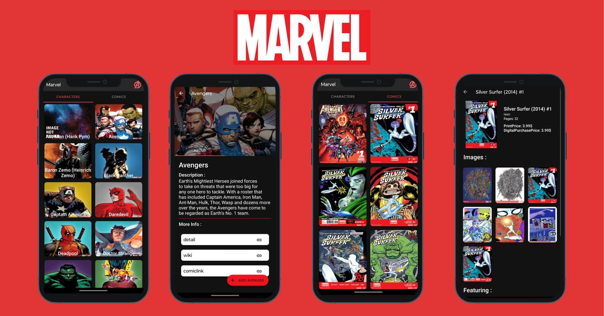 Screenshot of Marvel app